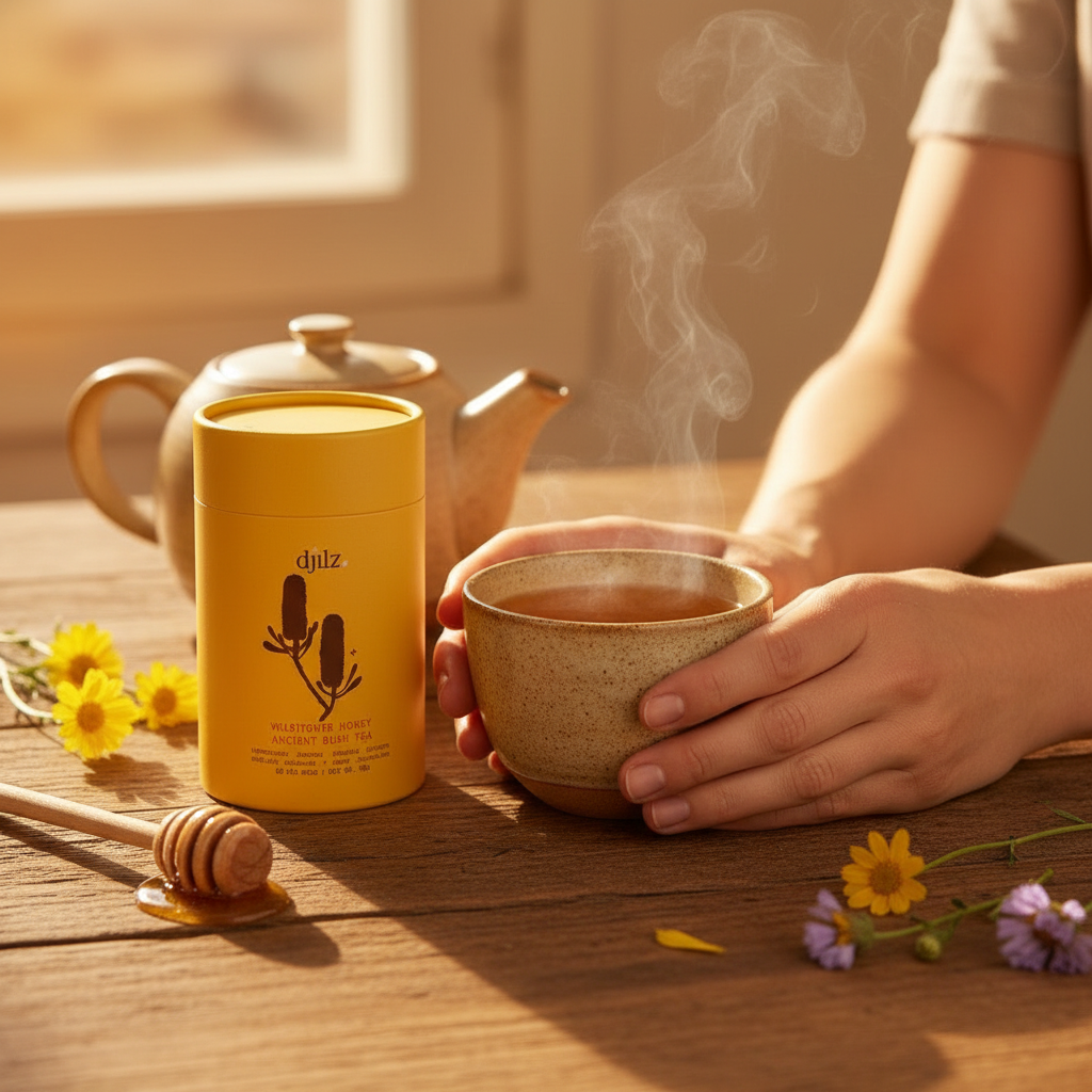 Djilz Ancient Bush Tea - WILDFLOWER HONEY tea drinking experience