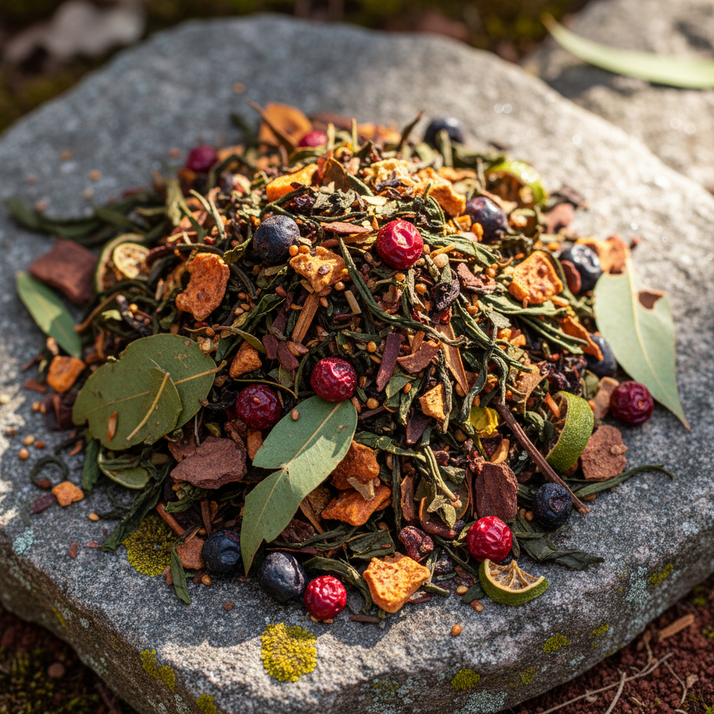 Djilz Ancient Bush Tea - WILDFRUITS loose leaf blend close-up